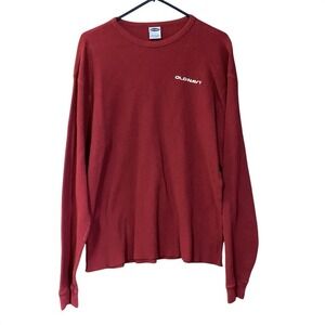 Y2K Men's Thermal Old Navy Red Stretch Waffle Knit Long Sleeve Pullover Large